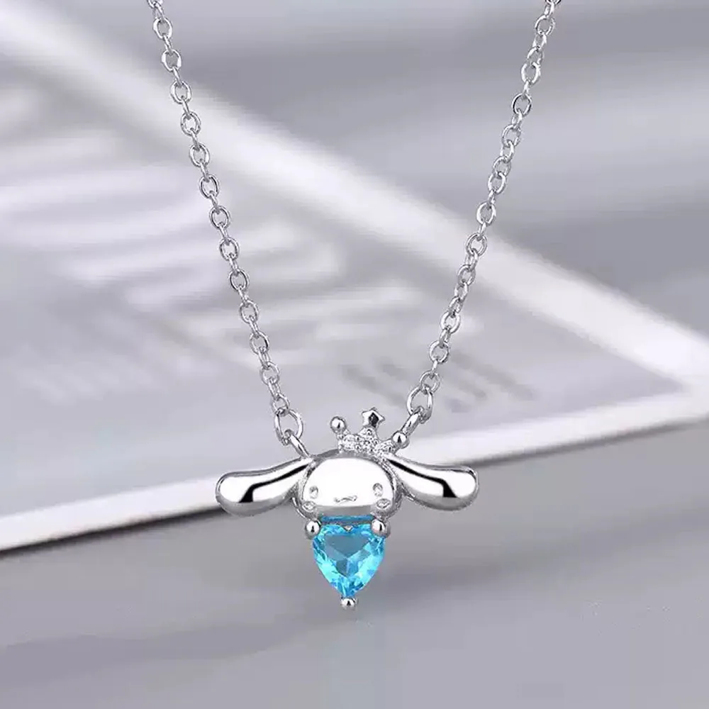 

Kawaii Cinnamoroll Heart of The Sky Diamond Pendant Necklace Sweet Cute Jewelry Necklace Girls Romantic Collarbone Chain Gifts