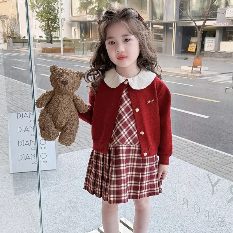 

Детское весеннее платье 2026: Новое стильное вязаное платье-кардиган для девочек, наряд принцессы, наряд на первый день рождения малышки