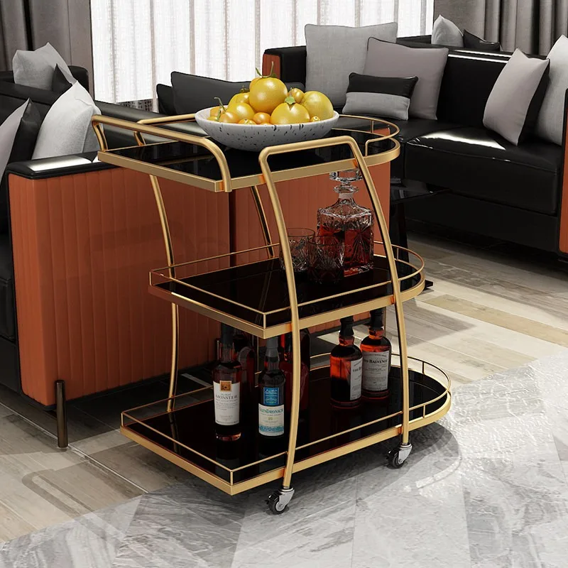 Hotel Trolley Luggage Cart Bell Heavy Duty Stainless Steel Folding Platform Service Cart 3 Tier Silent Wheels Tea Trolley Cart