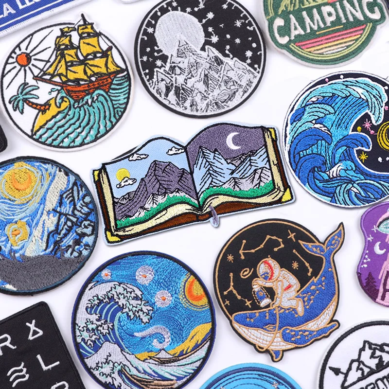 Van Gogh Patch Iron On Patches On Clothes Mountain Adventure Embroidered Clothing Thermoadhesive Patches For Clothing Badges DIY