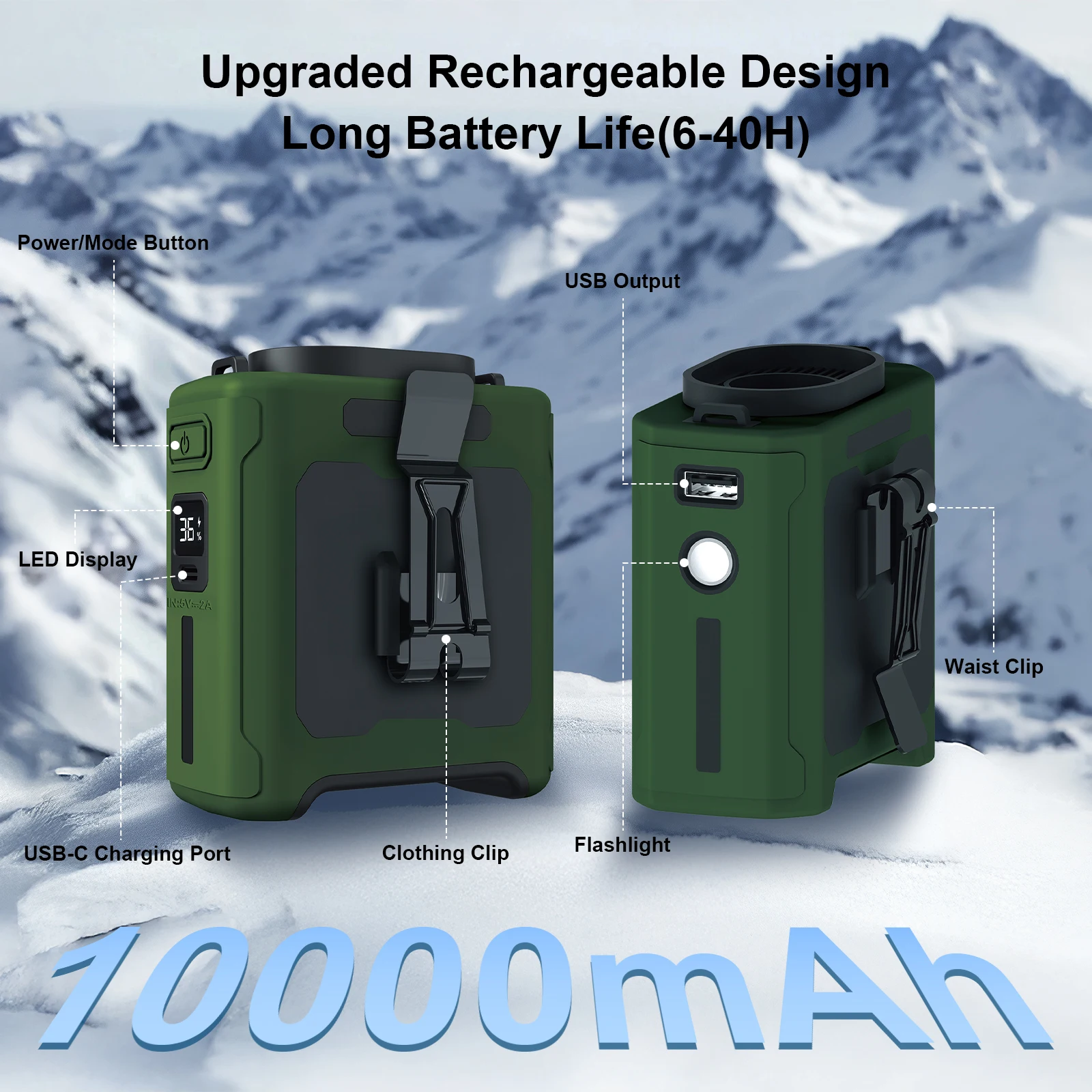 

10000mAh Outdoor Portable Waist Fan Hanging Neck Fan Strong Wind with Power Bank LED Lighting Outdoor Sports Work Lights