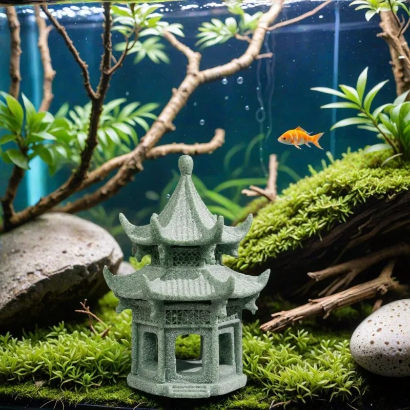 Creative Miniature Landscape Ornament Stone Pavilion Tower Model Fish Tank Rockery Waterfall Decor Home Bonsai Craft Accessory
