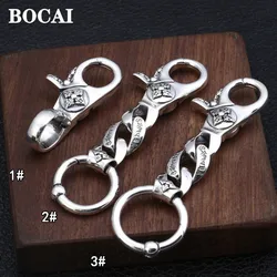 BOCAI S925 Sterling Silver Keychain for Men Women Vajra Pestle Siz Syllable Mantra Pure Argentum Safety Amulet Wholesale