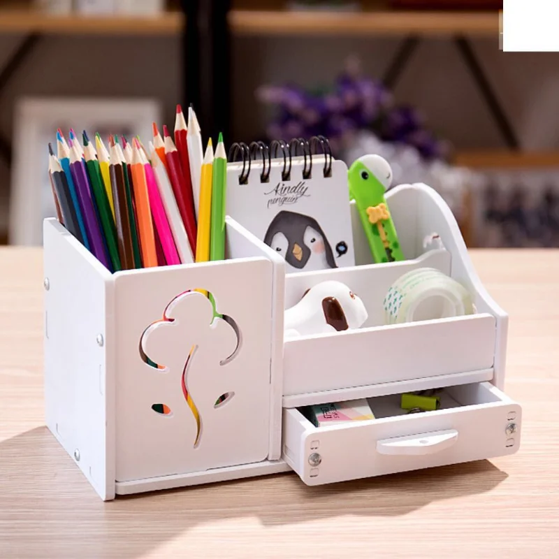 Imagem -02 - Criativo Mesa de Madeira Organizador de Escritório Armazenamento Pen Holder Desktop Lápis Diversos Papelaria Badge Box Acessórios de Mesa Bonito