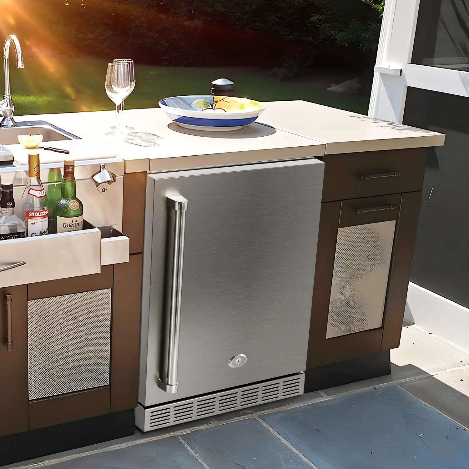 24 Inch Outdoor Refrigerator, Built-in Stainless Steel Beverage Beer Cooler Under Counter Fridge, Indoor/Outdoor Refrigerator wi