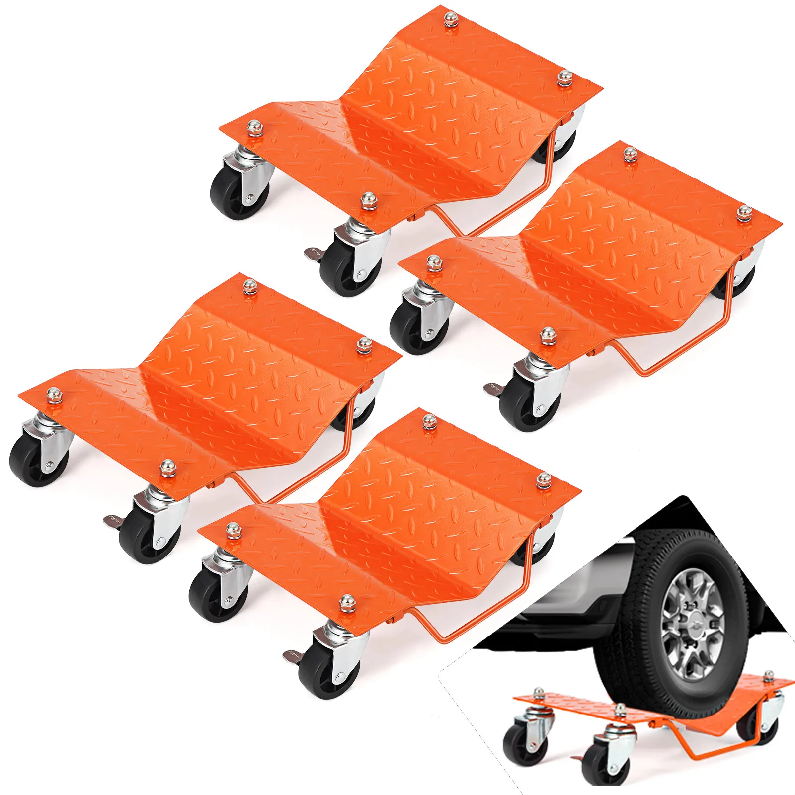 Ensemble de chariots de manutention robustes pour voitures - Capacité de levage de 3000-4000 lbs, verrou de sécurité en acier - 360° °   Volants de direction - Pour garage et atelier