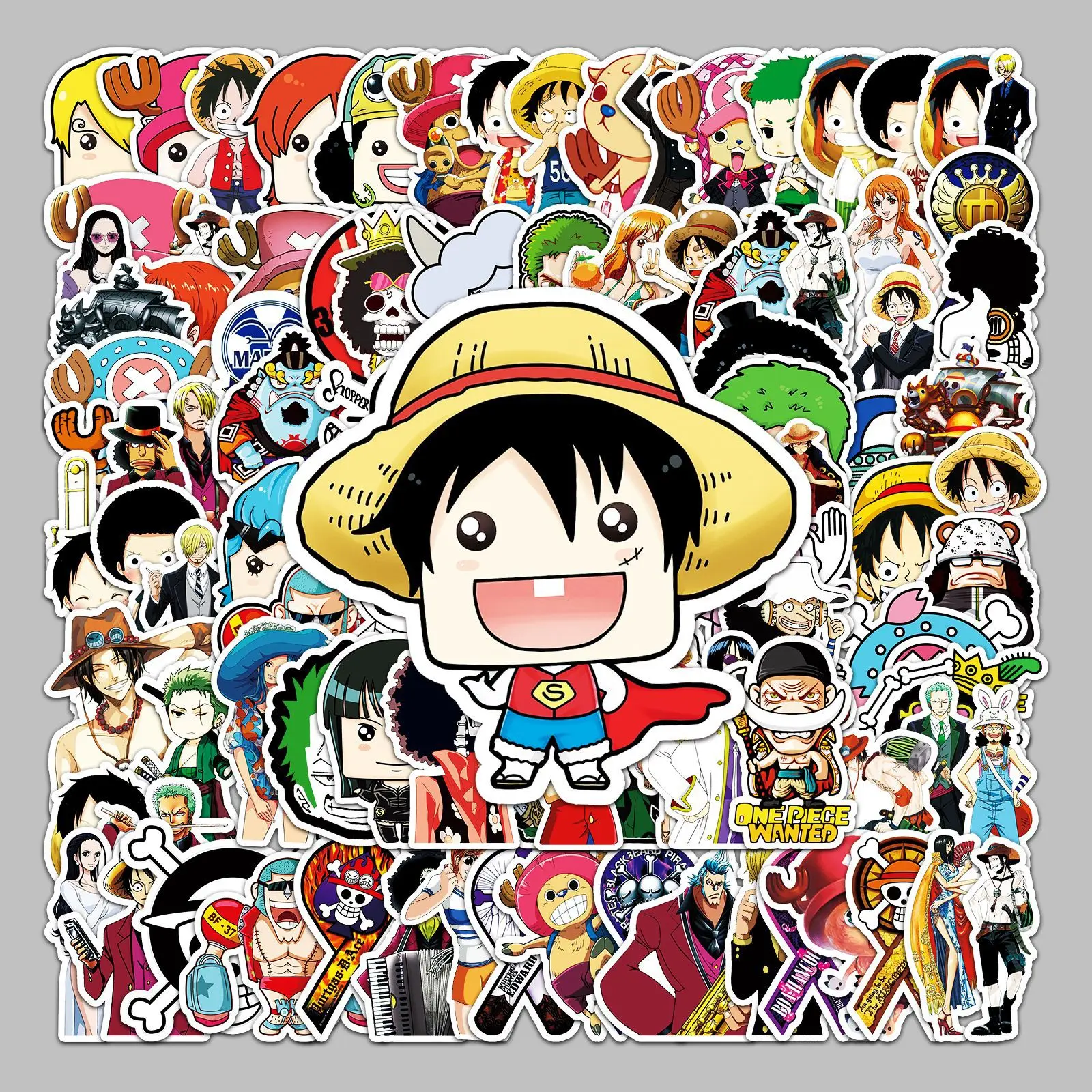 106pcs Q Edition ONE PIECE Anime Character Stickers Water Bottle Luggage Notebook Waterproof Graffiti Vinyl Cute Cartoon Decals