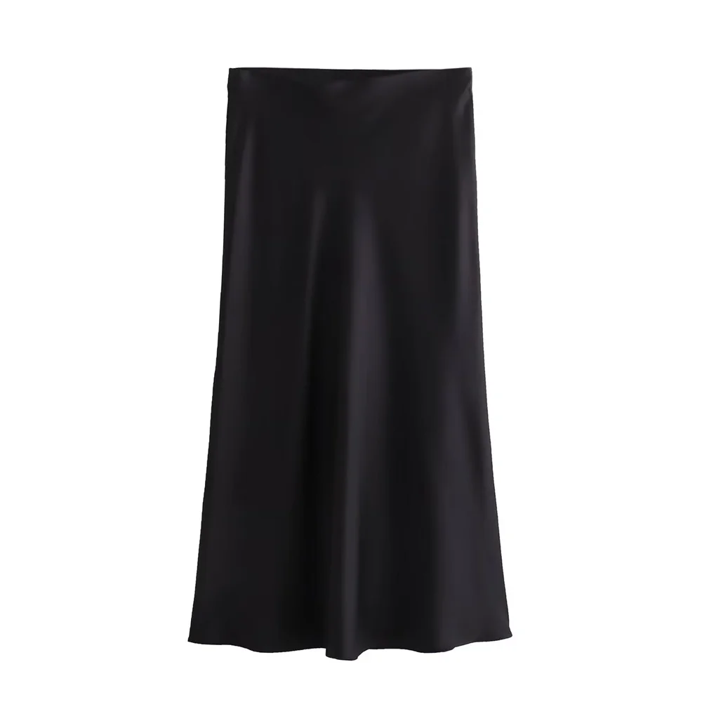 UNIZERA2024 summer new casual women\'s clothing simple and fashionable high waisted slim fit silk satin texture MIDI skirt