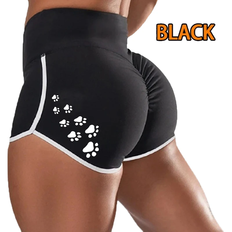 New Print Sports Women Yoga Pants Bottoming Quick-drying Cat Paw Casual Pant High Waist Patchwork Seaside Summer Shorts S-5XL