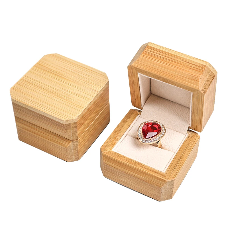 Luxury Real Bamboo Wood Jewelry Box Bracelet Bangle Pendant Necklace Ring Jewellery Gift Packaging Case with Velvet Interior