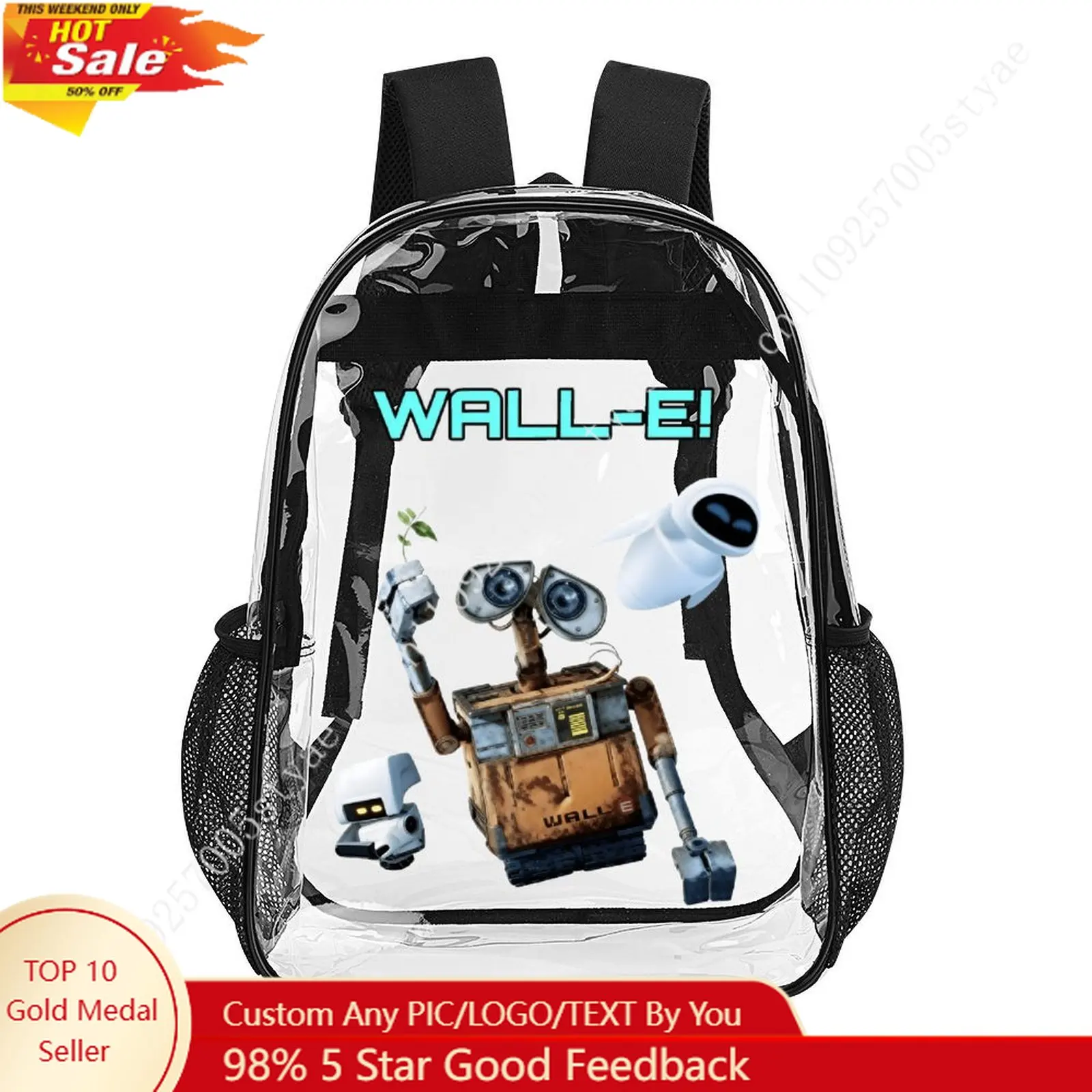 

WALL-E Transparent Backpack Disney Cartoon Decorative Bag Design Your Photo Logo Text Customized Party Holiday Gift Cosplay