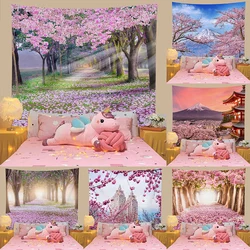 Tapestry Japanese scenery cherry blossom wall hanging cherry blossom scenery hanging cloth room aesthetic decoration