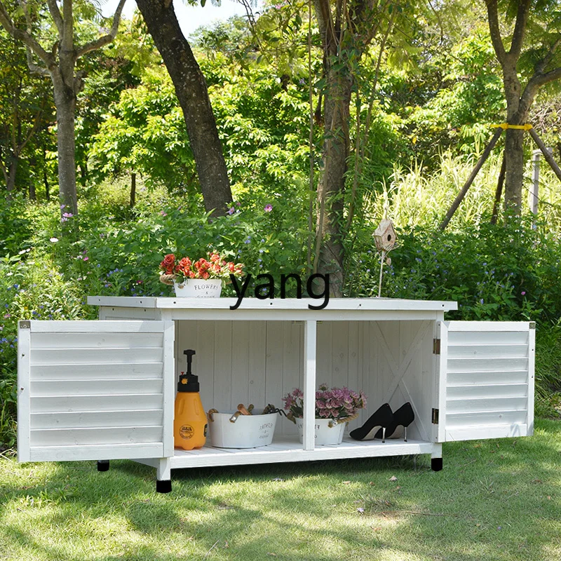 CX Outdoor Low Cabinet Storage Pastoral Style Outdoor Balcony Solid Wood Storage Rainproof and Sun Protection Rot