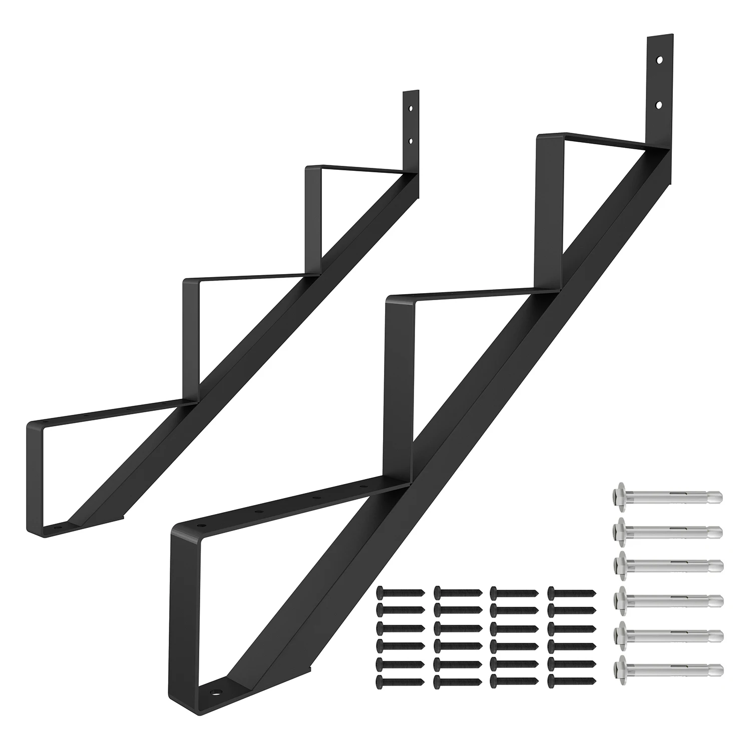 DIYHD Elevador de escalera de acero Cuerda de escalera de 3 escalones para altura de cubierta de 10 pulgadas, negro recubierto de polvo, capacidad de carga máxima: 500 libras, 2 paquetes