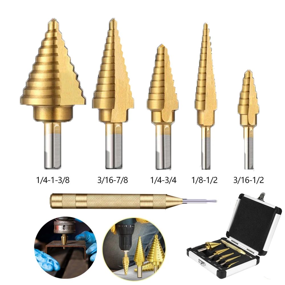 HSS Titanium High Speed Steel Cobalt Step Drill Hot Sale High Speed Steel Drill Bit Set Center Punch for Accurate Locator