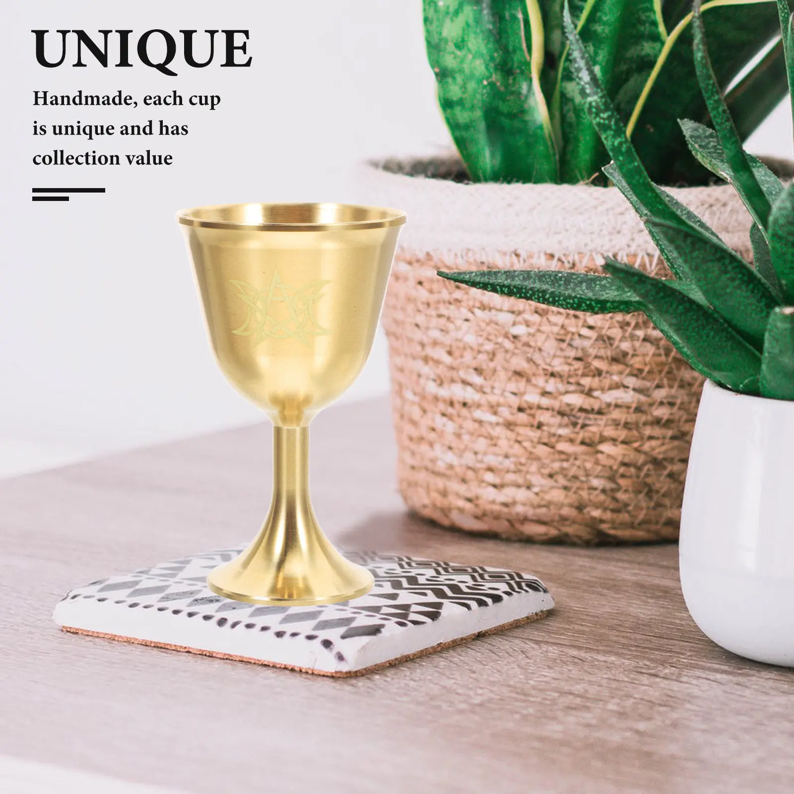 Vintage Brass Altar Cup Triple Moon Goddess Goblet for Tarot Divination Ritual Medieval Home Decor