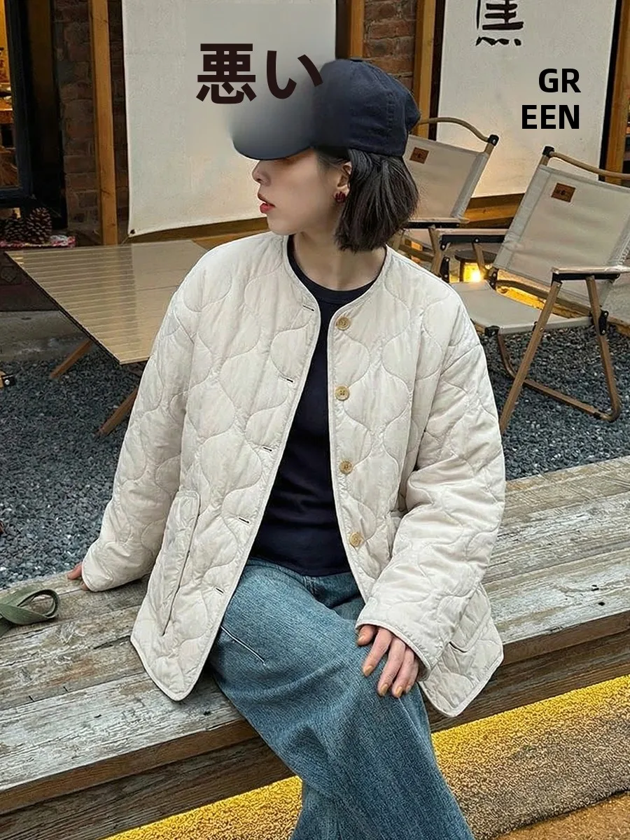 

Легкая теплая хлопковая куртка с круглым вырезом, свободного кроя, бежевая, с ромбовидной строчкой, новинка ранней весны, женская мода