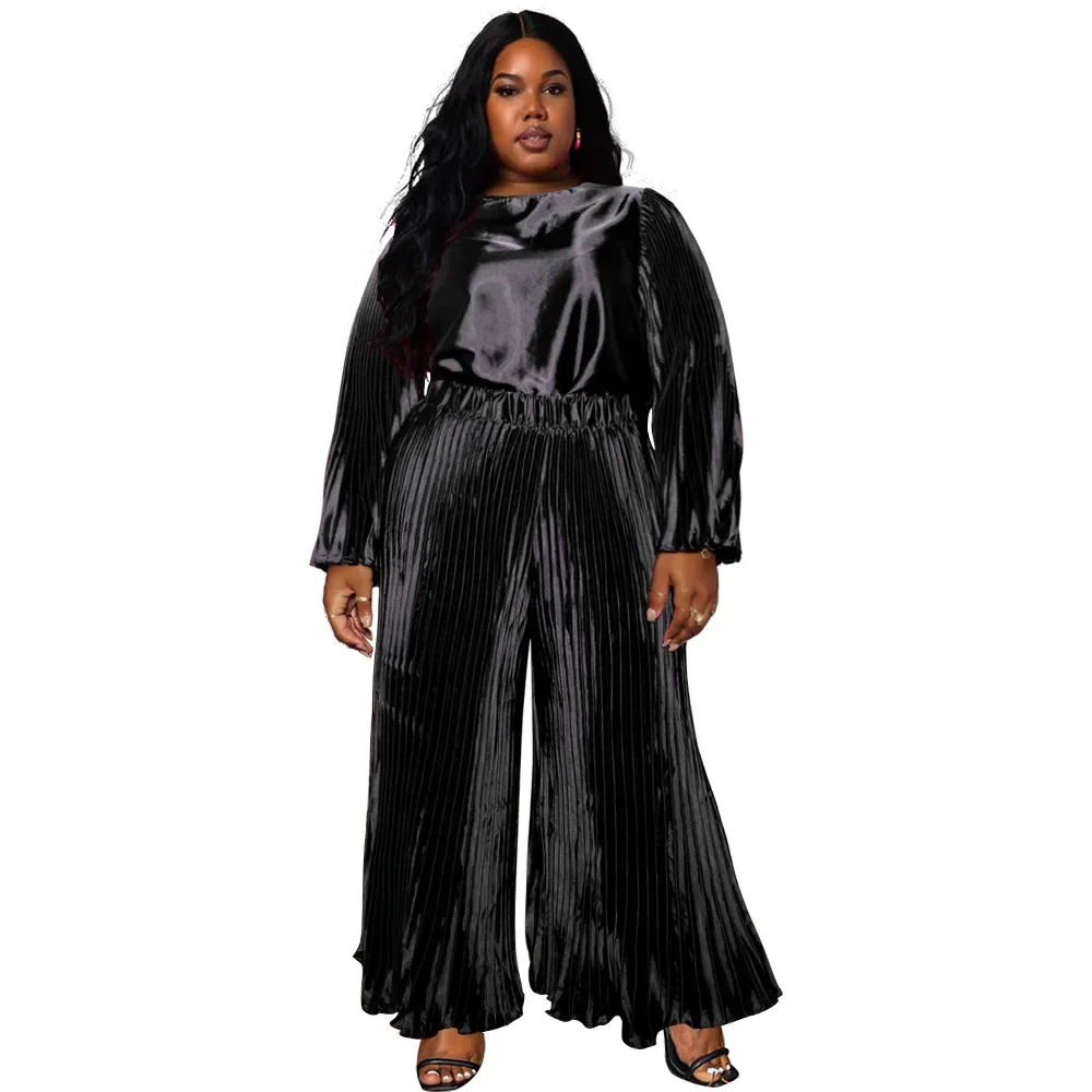 Roupa feminina plissada de duas peças, fatos elegantes e casuais, roupas femininas, plus size XL-5XL, nova moda, inverno e primavera, 2023