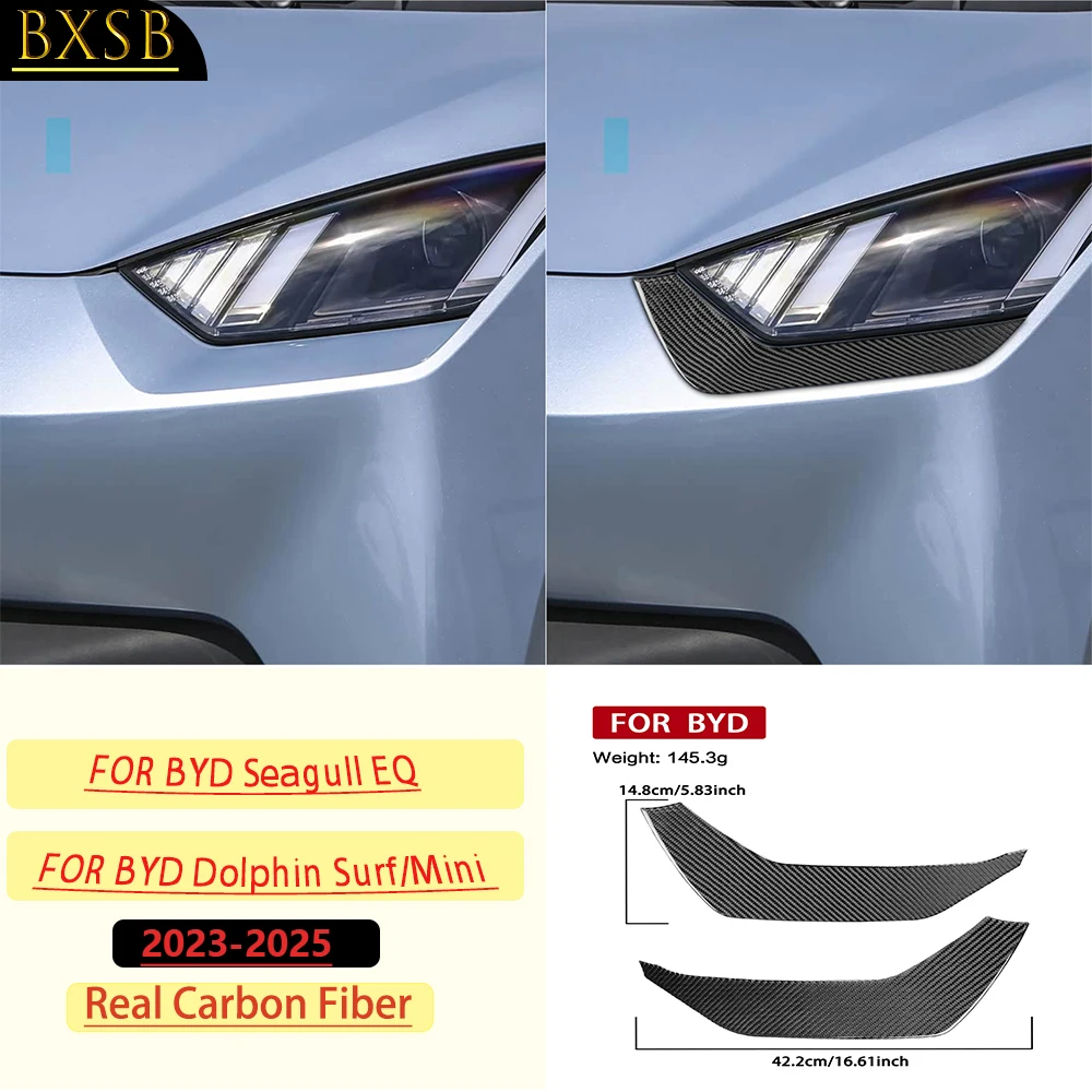 Carbon Fiber For BYD Seagull EQ/Dolphin Surf/Mini 2023-2025 Car Headlight Eyelid Eyebrow Panel Trim Sticker Interior Accessories
