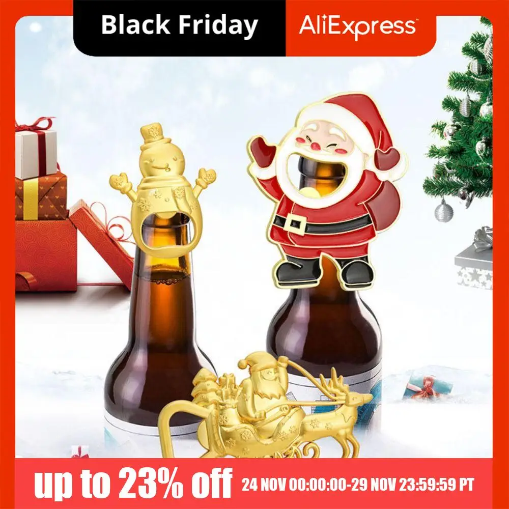 

Cartoon Christmas Bottle Opener Elk Deer Santa Claus Refrigerator Magnet Alloy Decorative Snowman Can Opener Holiday Party