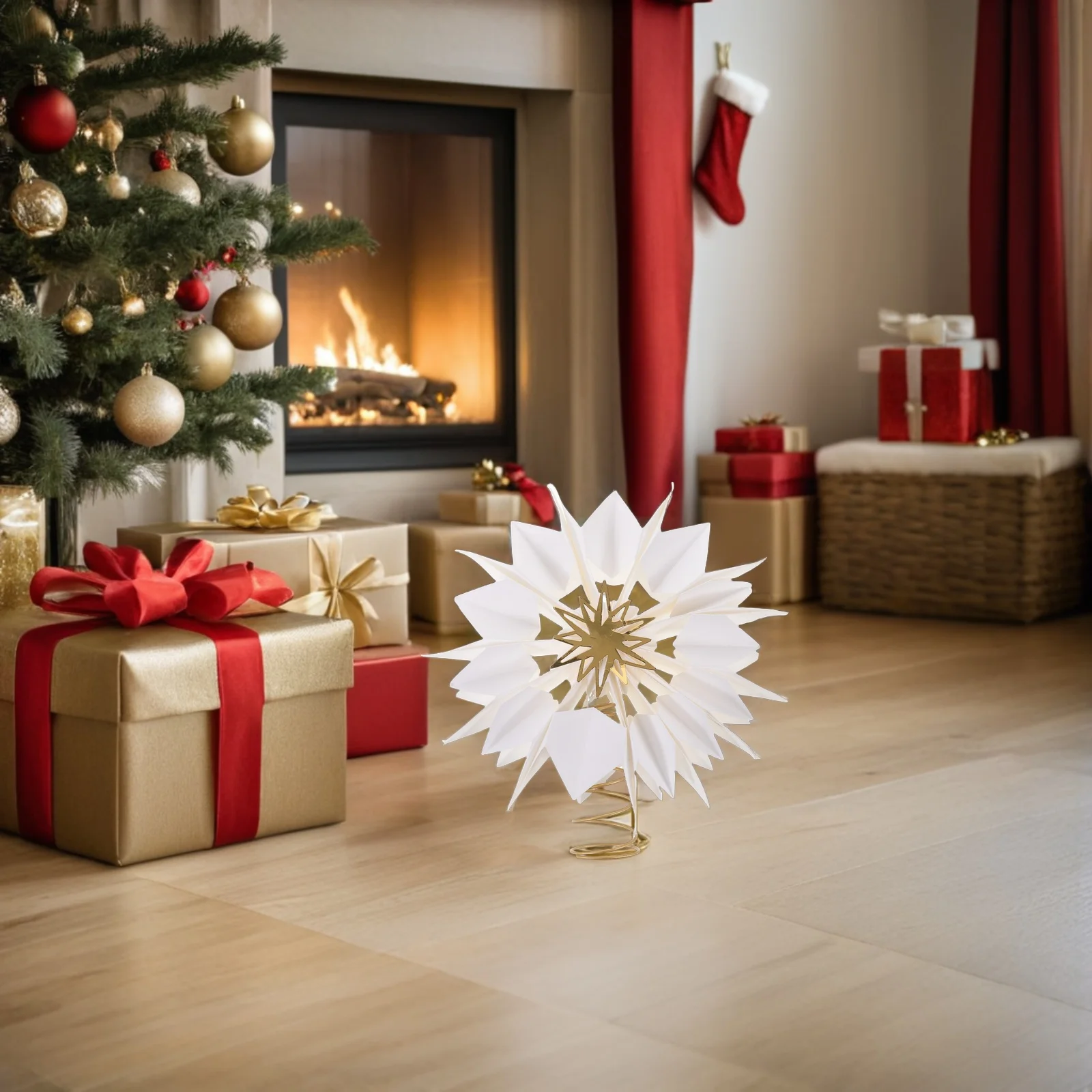 

Christmas Tree Decoration Snowflake Shaped Treetop Paper Ornament For Small Artificial Trees Winter Holiday