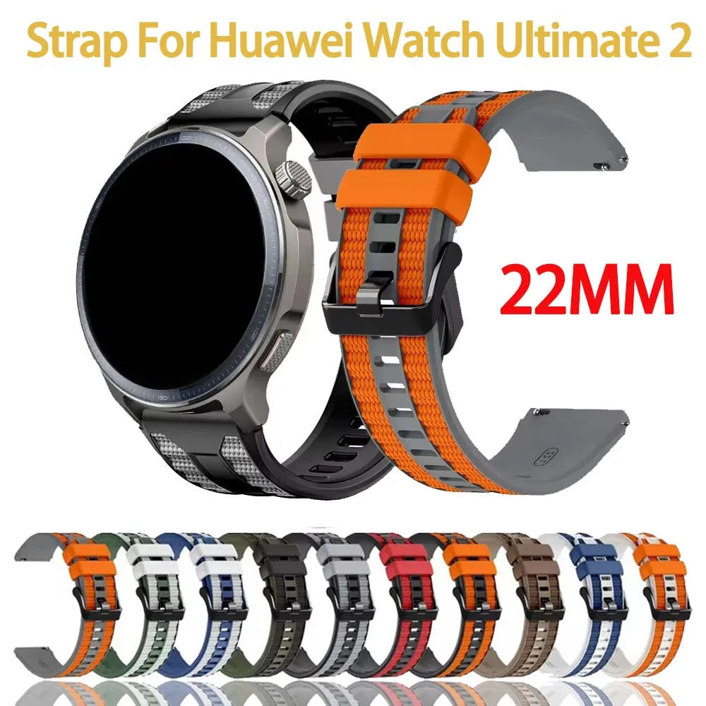 Dual-Color Silicone Watch Band for Huawei Watch Ultimate 2 Breathable Soft 22mm Watchband Fit for Huawei Ultimate 2 Replace Band