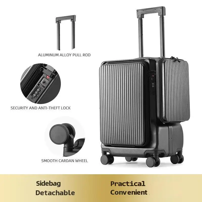 Nova bagagem com estrutura de alumínio e compartimento para bagagem, mala de embarque com carregamento USB com abertura frontal, viagem personalizada de 20 polegadas b