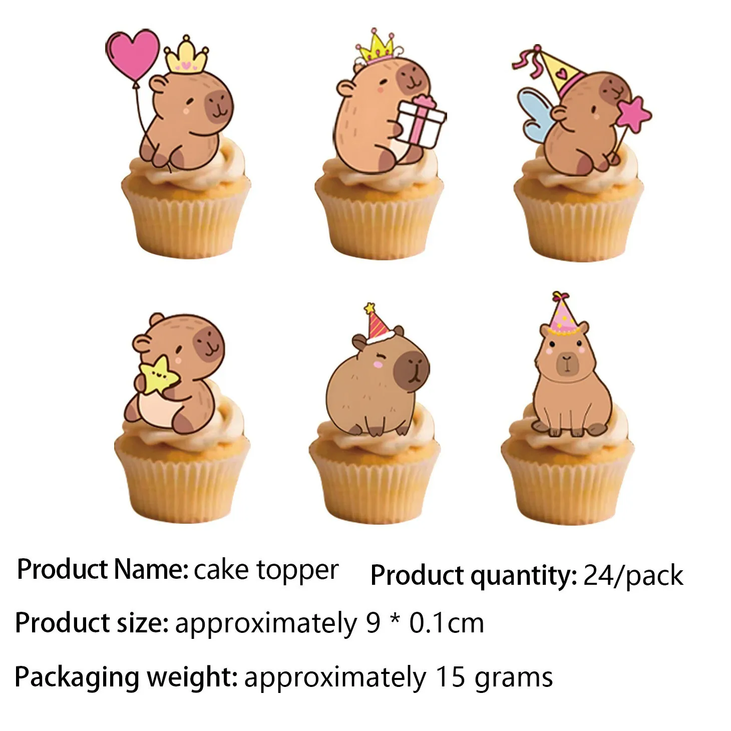 Capybara-Kuchenaufsatz, niedliche Tier-Cupcake-Dekorationen für Kinder, Geburtstagsparty-Zubehör, Capybara-Themenparty-Dekorationen – Detail 4
