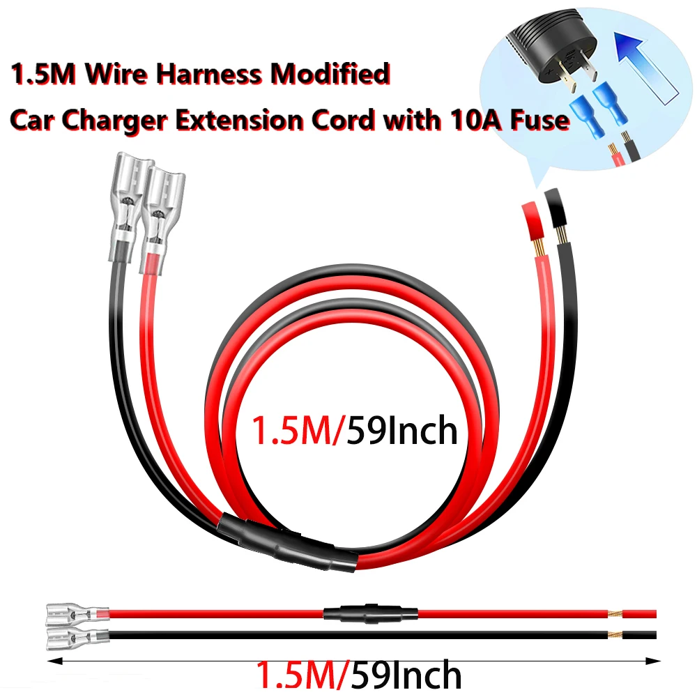 Car Usb Modified Car Charger 1.5M Harness Cigarette Lighter Harness Extension Cord 10A Fuse Suitable for Cars and MotorcyclesaTV