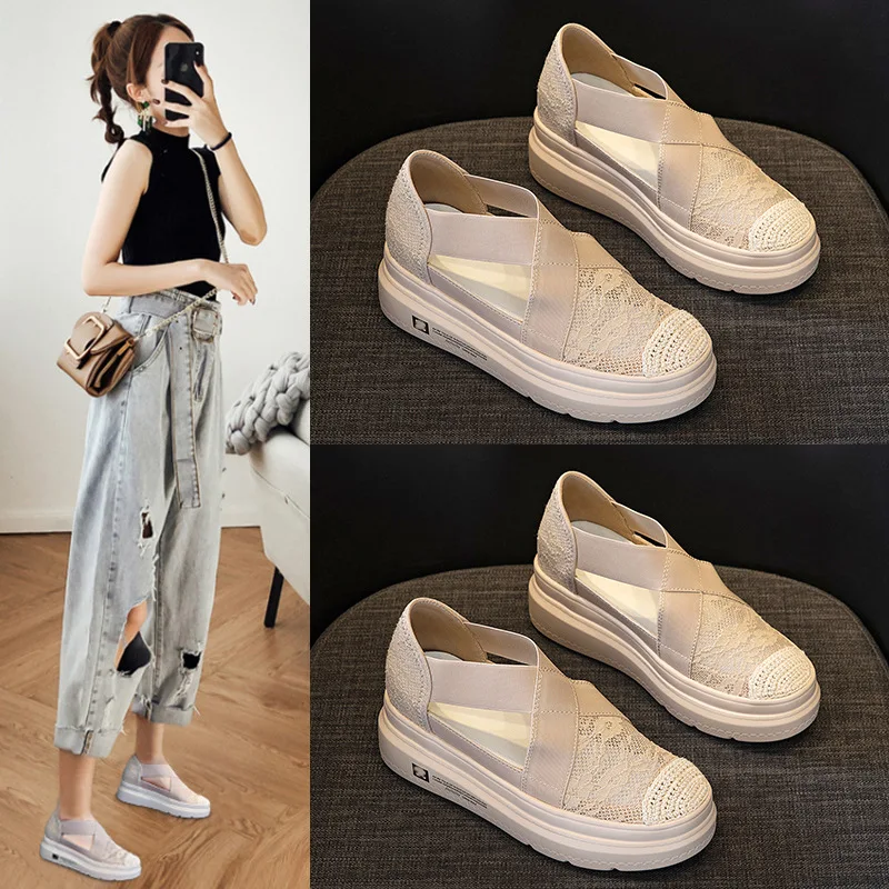 Rome Platform Sneakers Women Summer Comfortable Non-slip Casual Shoes Thick Bottom Round Toe Loafers Zapatillas De Mujeres