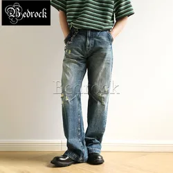 MBBCAR 14 oz Vintage Pants Tie Dyed Distressed Hole Washed Ripped Jeans High Waisted Loose Wide Leg Selvedge Denim Jeans For Men