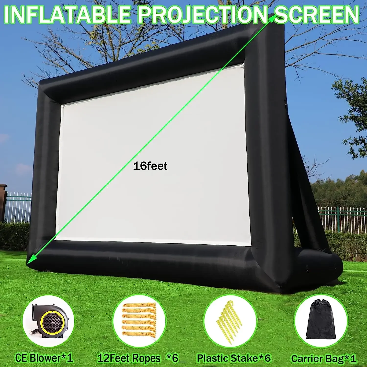 Enormes pantallas de películas al aire libre, pantalla de proyector inflable de 16/20/30 pies, pantalla de película inflable que sopla con soplador