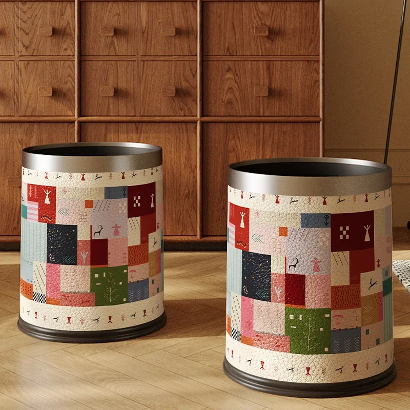 Leather Trash Can Household Living Room Kitchen Large Capacity Bedroom High Value Sanitary BucketX9