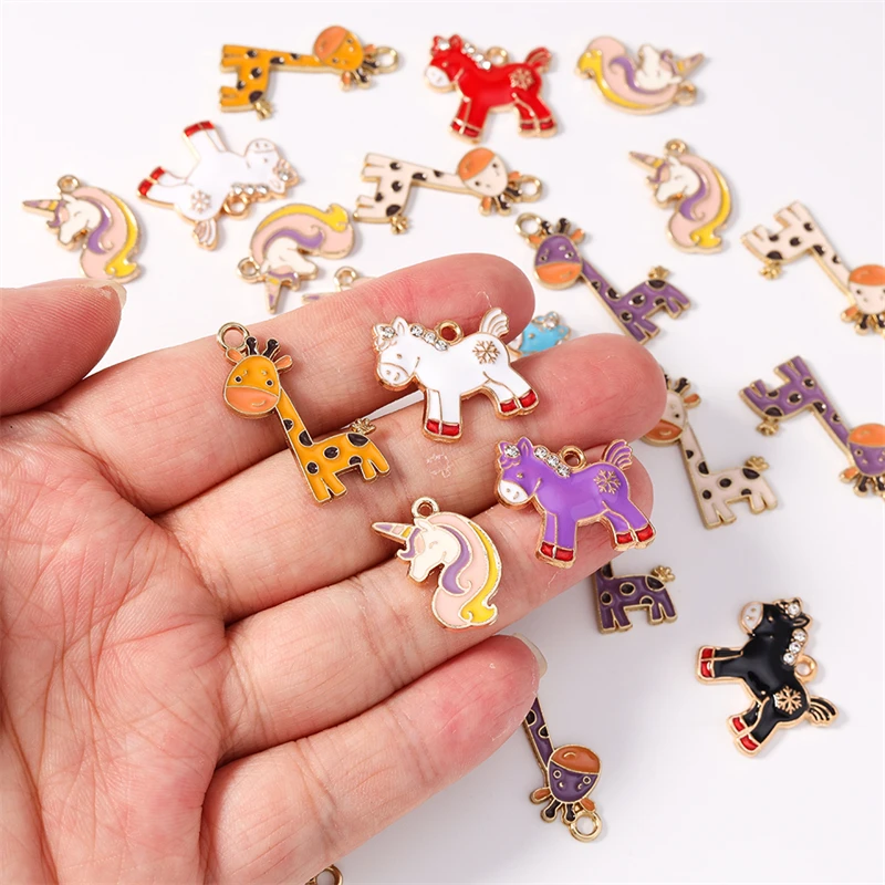 Duarte 20 Stück/Lot Cartoon-Emaille-Tieranhänger mit Pferdemotiv für die Herstellung von Halsketten, Ohrringen, Armbändern, DIY-Bastelarbeiten, Schmuckzubehör – Detail 2