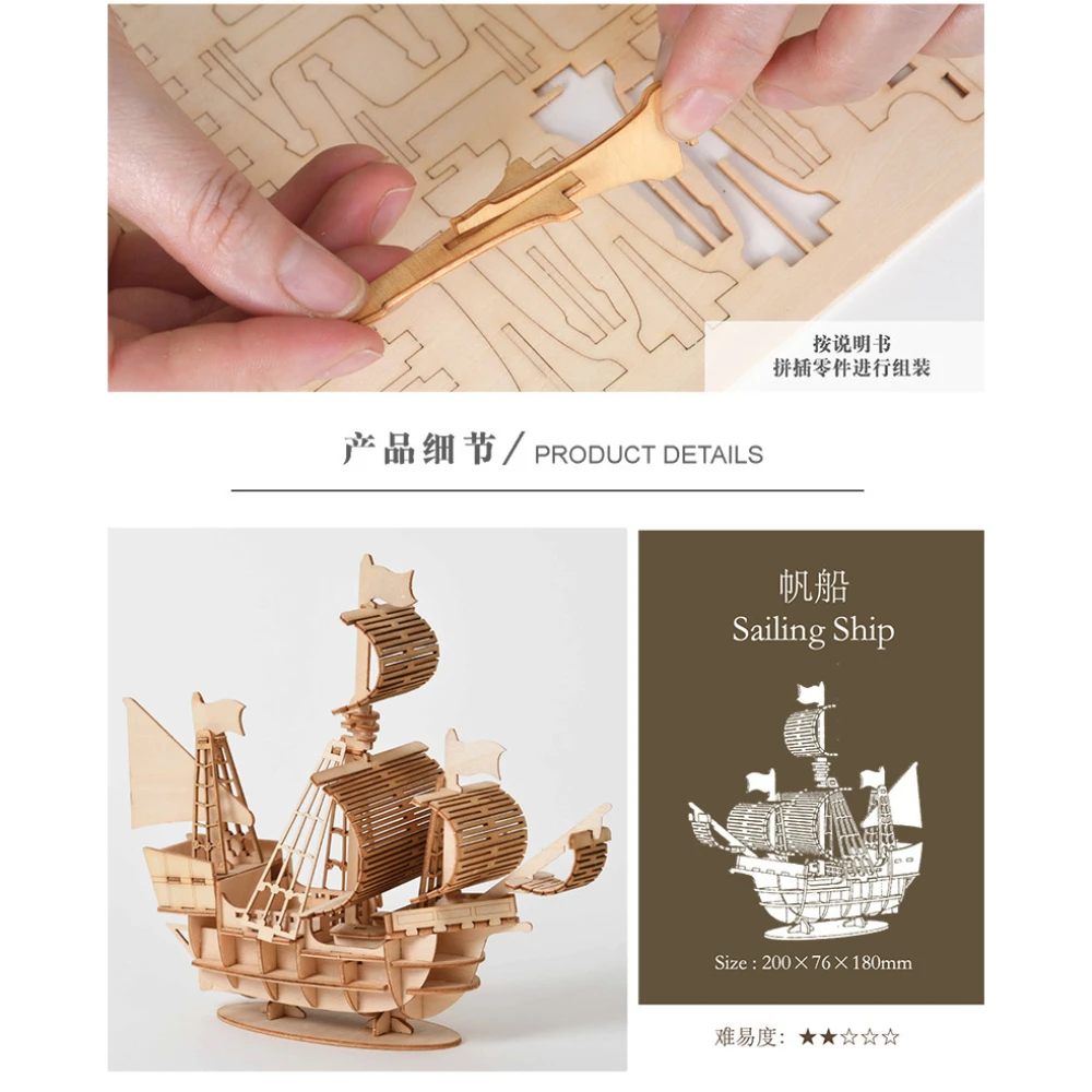 3D DIY Classic Boat Puzzles Toys Assembly Build Blocks Wood Craft Kits for Kid & Adults Handmade Jiagsaw Models Decor Ship Gift