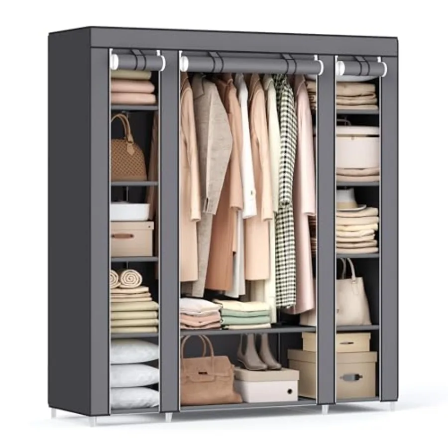 

Closet Wardrobe Portable Closet for Bedroom Clothes Rail with Non-Woven Fabric Cover Clothes Storage Organizer 59 x 17.7 x 69 I