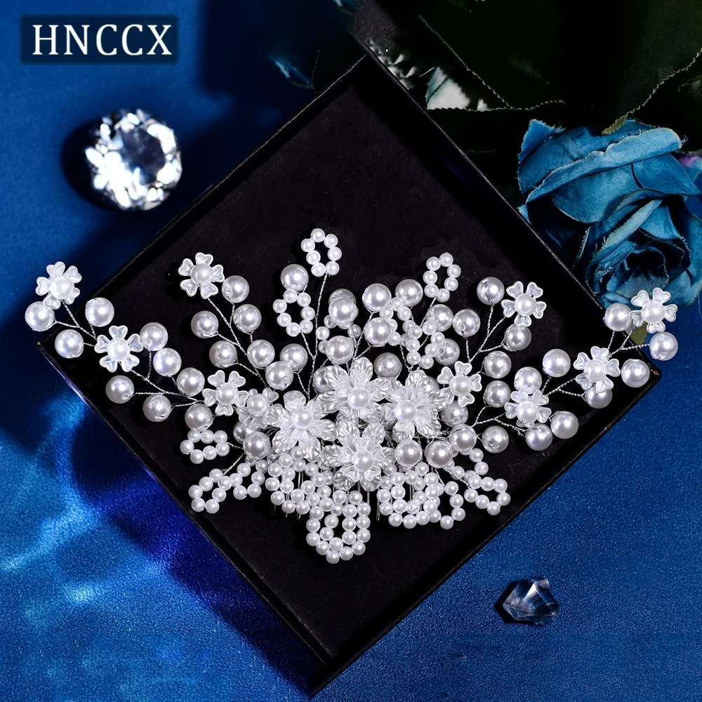 HNCCX Wedding Artificial Pearl Headpieces Silver Color Hair Comb Head Jewelry Handmade Beaded Flower Headband Accessories CP819