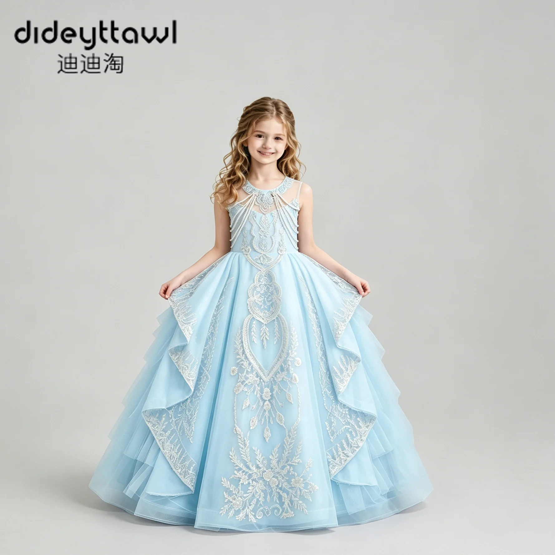 Dideyttawl Luxury Lace Appliques Pageant Dress Multi Colors Pearl Beaded Tulle Long Train Ball Gown for Wedding Birthday Par