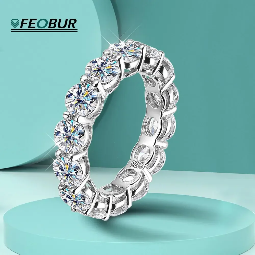 

7ct 5mm Full Moissanite Engagement Rings for Women S925 Sterling Silver Plated 18K Gold Sparkling Eternity Diamond Wedding Band