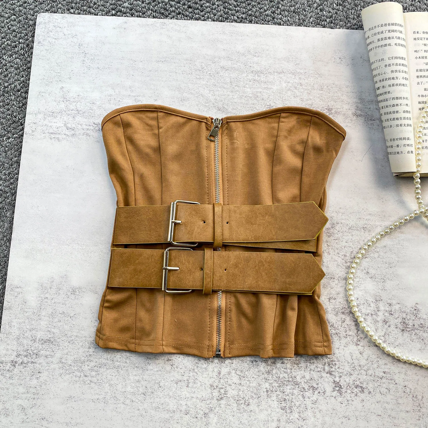 

Sexy Chic zipper slim Korean Camis Top Basic Fashion Off Shoulder autumn winter Women Clothing