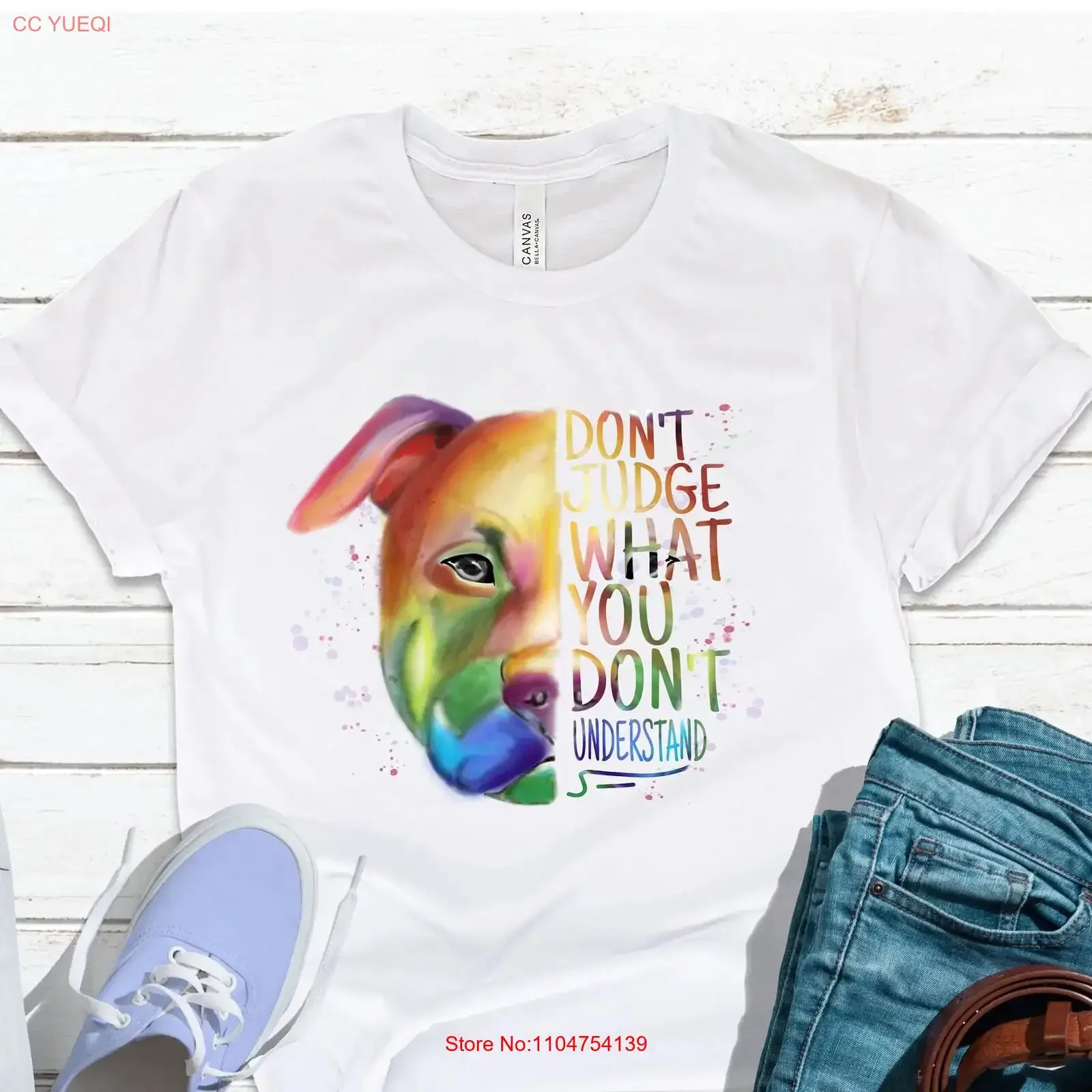 Camiseta Pitbull com Estampa 'Não Julgue o Que Entende', para Amantes de Pitbull, Estilo Vintage, Lavada, Ligeiramente Elástica