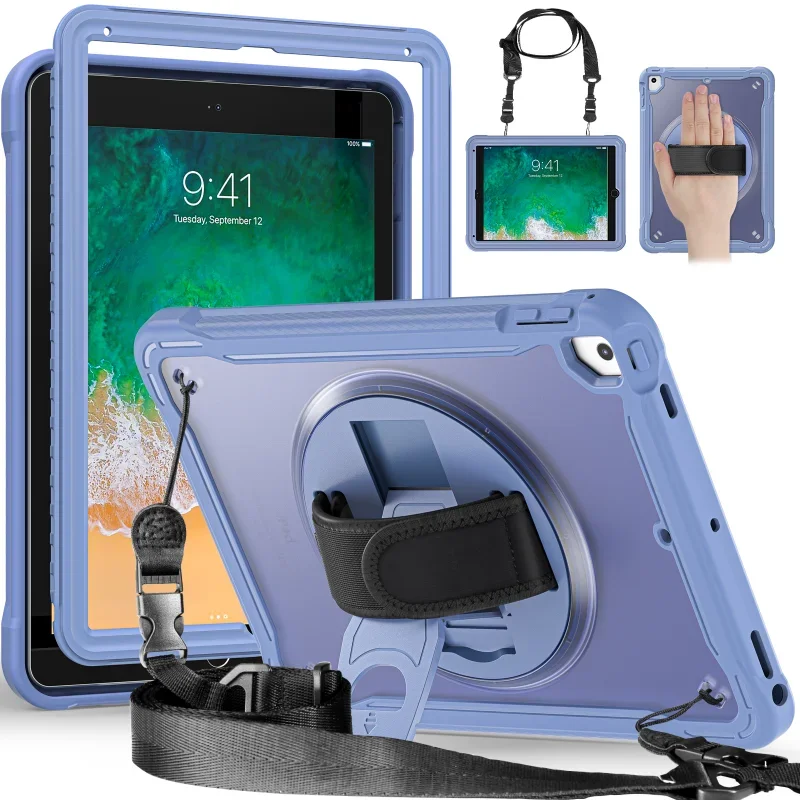 Wstrząsoodporne etui na iPada 9.7 2017 2018 iPad 5th 6th Tablet Cover iPad A1822 A1823 A1893 A1954 Kickstand Handle Strap Para Funda