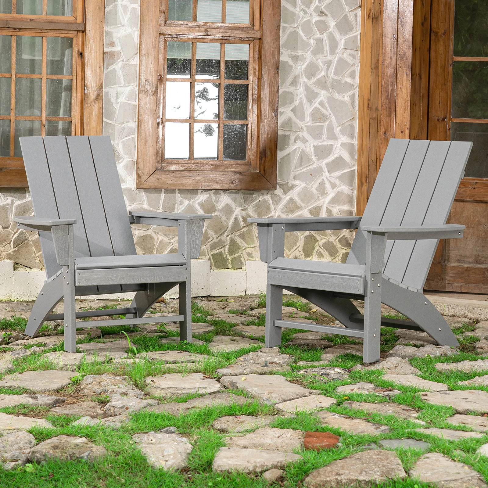 2PCS Folding Lumber Adirondack Chair Patio Outdoor lounge Chair+Footrest & Table