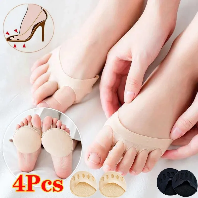 4pc Women Forefoot Pads High Heels Half Insoles Five Toes Insole Foot Care Calluses Corns Relief Feet Pain Massaging Toe Pad