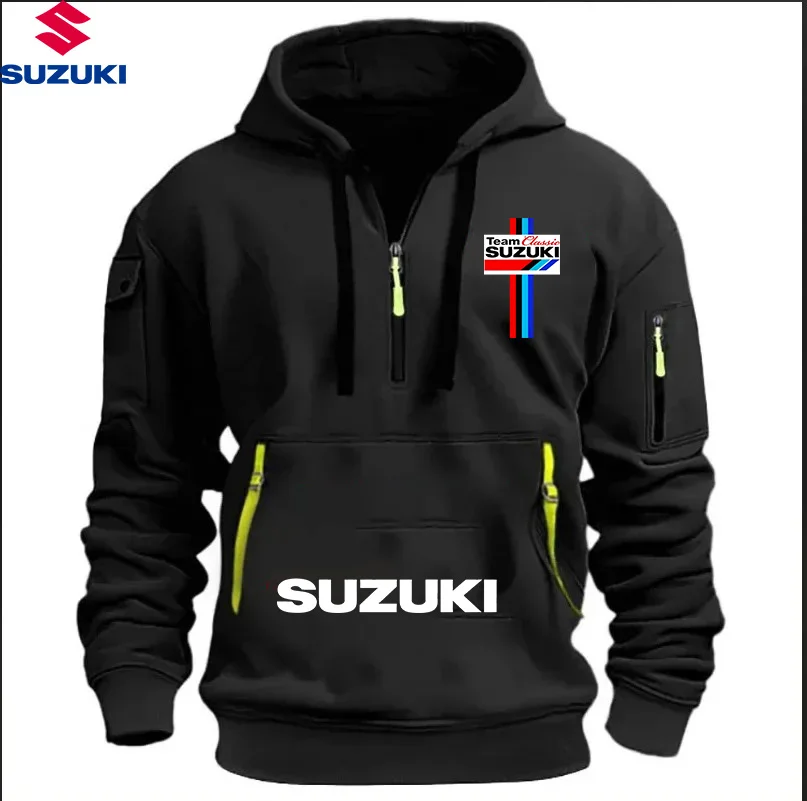 

Suzuki Men's Hoodie - 2026 Fall and Winter New Style Outdoor Motorcycle Riding Warmth Shirt - Half-Closed Collar Shirt - Urban F