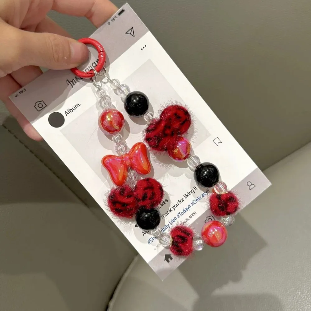 الشتاء ليوبارد الملونة الهاتف الحبل سلسلة قلادة مطرز القلب حقيبة تزيين مُثبت كريستال معلقة حلية القوس مكافحة خسر