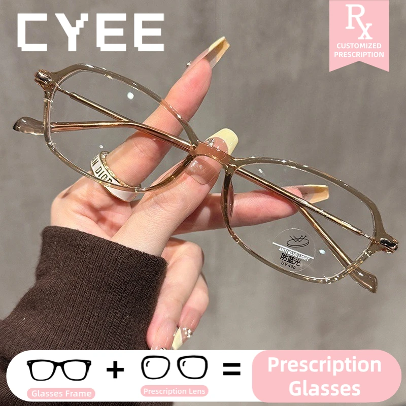 

CYEE Trendy Rectangular Women's Photochromic Myopia Glasses Prescription Progressive Eyeglasses Anti Blue Light Computer Eyewear