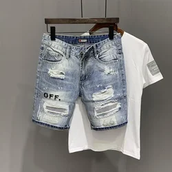 Men's Short Jeans Pants Graphic Ripped With Text Male Denim Shorts Harajuku Xxxl Blue Thin Sale Youthful Emo Y2k Fashion Emo