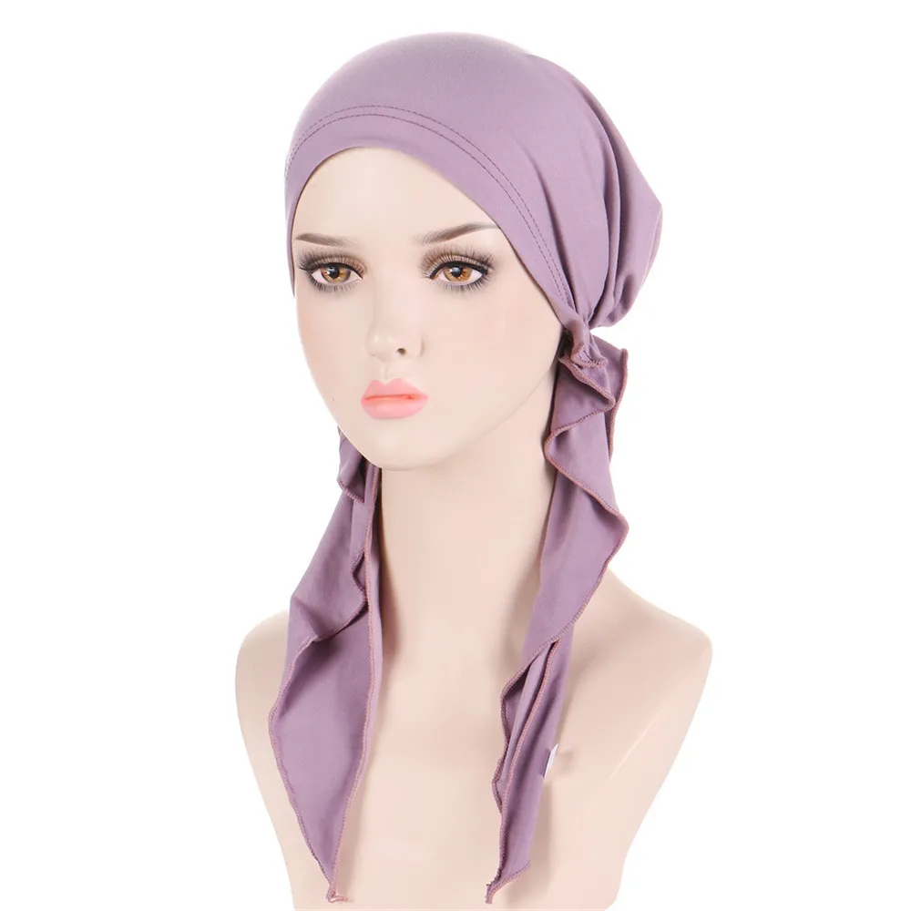 New Muslim Inner Hijab Turban Women Pre-Tied Cap Long Tail Headscarf Wrap Beanies Bonnet Head Scarf Stretch Headwear Ninja Hat