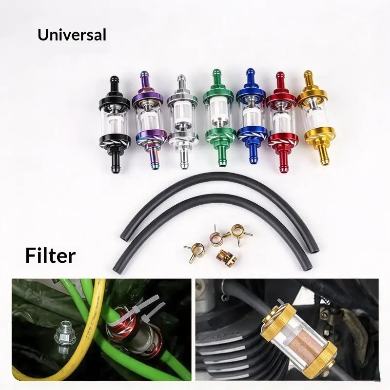 Motorcycle Fuel Filter Kit Washable Filter For  Fuel Lines With Fuel Hose Clamps Universal For Dirt Bike ATV Scooter
